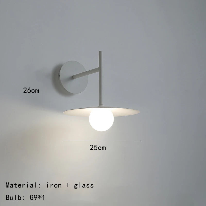 Modern Creative Circular Iron Glass Decorative LED Wall Lamp Black Gray White Bedroom Study Lighting Fixtures