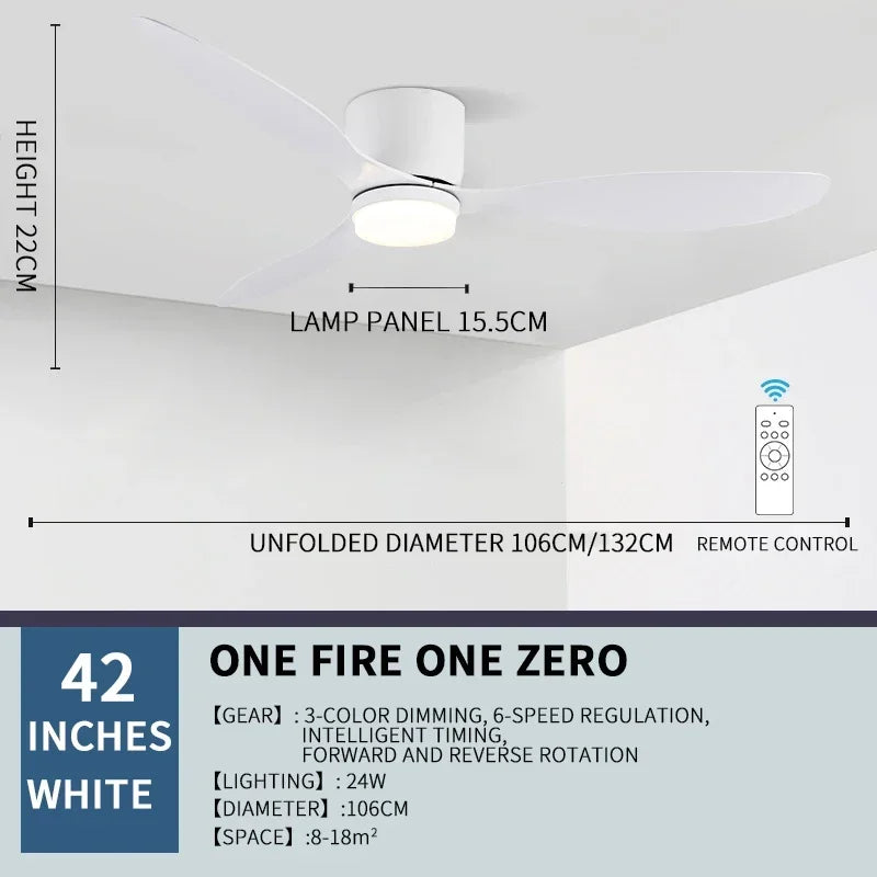 Modern Ceiling Fan, LED Light, DC Motor, High Air Volume Remote Control, Kitchen, Bedroom, Dining Room, Terrace, Pendant Light