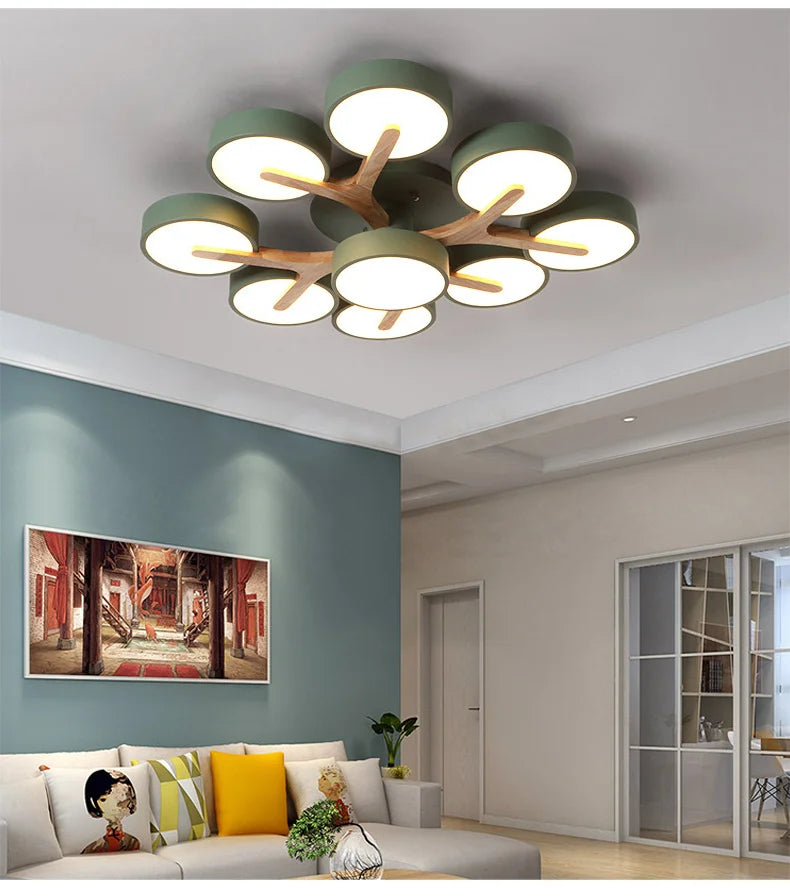 Nordic Style Personalized Macaron Ins Chandelier Bedroom Ceiling Decoration Lamp Modern Minimalist Wood Art Living Room Led Lamp