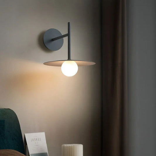 Modern Creative Circular Iron Glass Decorative LED Wall Lamp Black Gray White Bedroom Study Lighting Fixtures