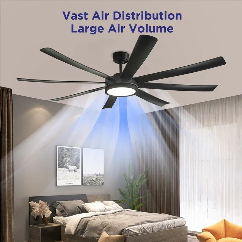 72 inch Large Diameter Black Ceiling Fan, DC Motor Remote Control, 6-speed Reversible, Living Room, Rerrace Pendant Light