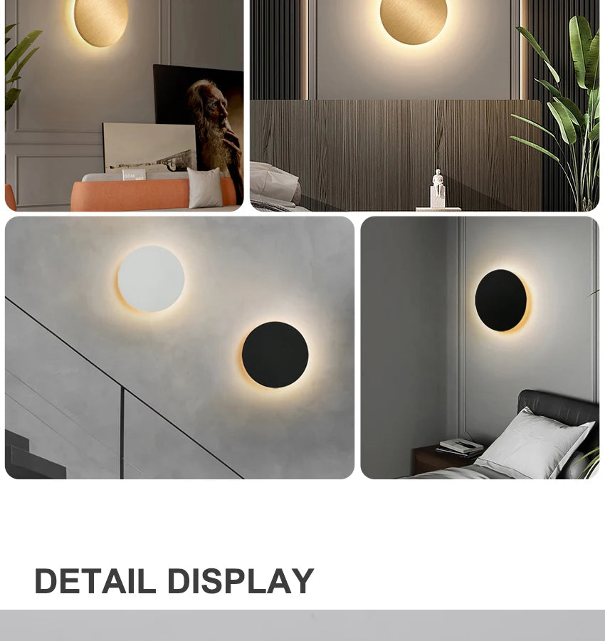 Modern Round Wall Lamp 15cm/20cm LED Black/White/Gold Aluminum Acrylic Light Fixture Easy Install for Living Room Bedroom ﻿