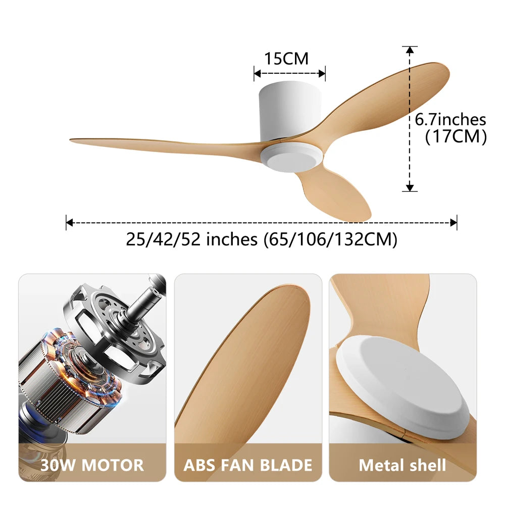 INTELLIGENT Black White Low Floor DC Motor Simple Modern Ceiling Fans Without Light Home Fan Only 17CM high 110-230V