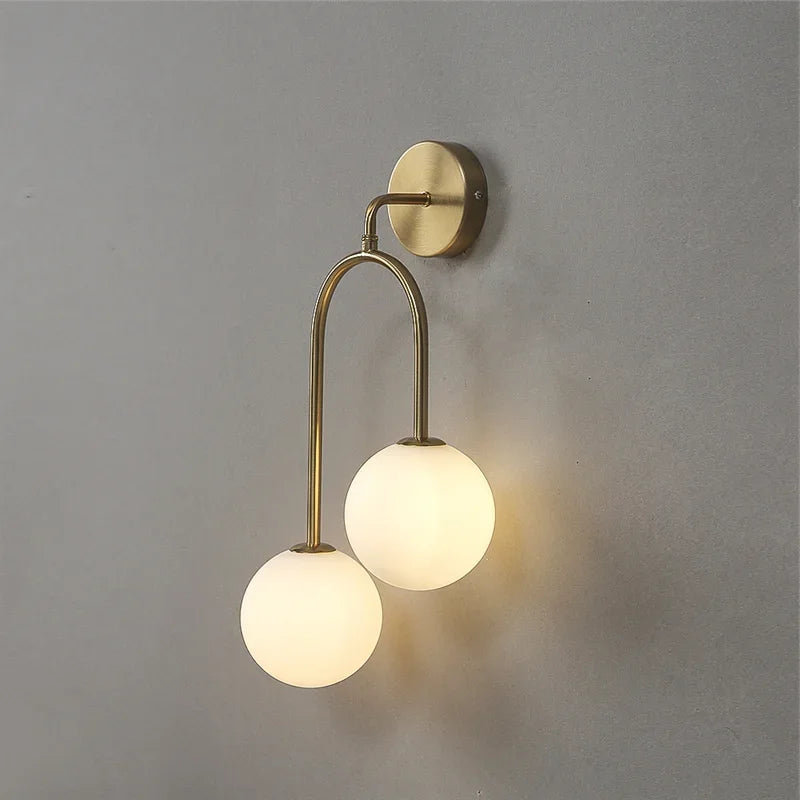 Nordic Glass Ball Wall Lamps Bedroom Bedside Lamp Living Room Background Wall Light LED Indoor Lighting with White Ball G9 Bulbs