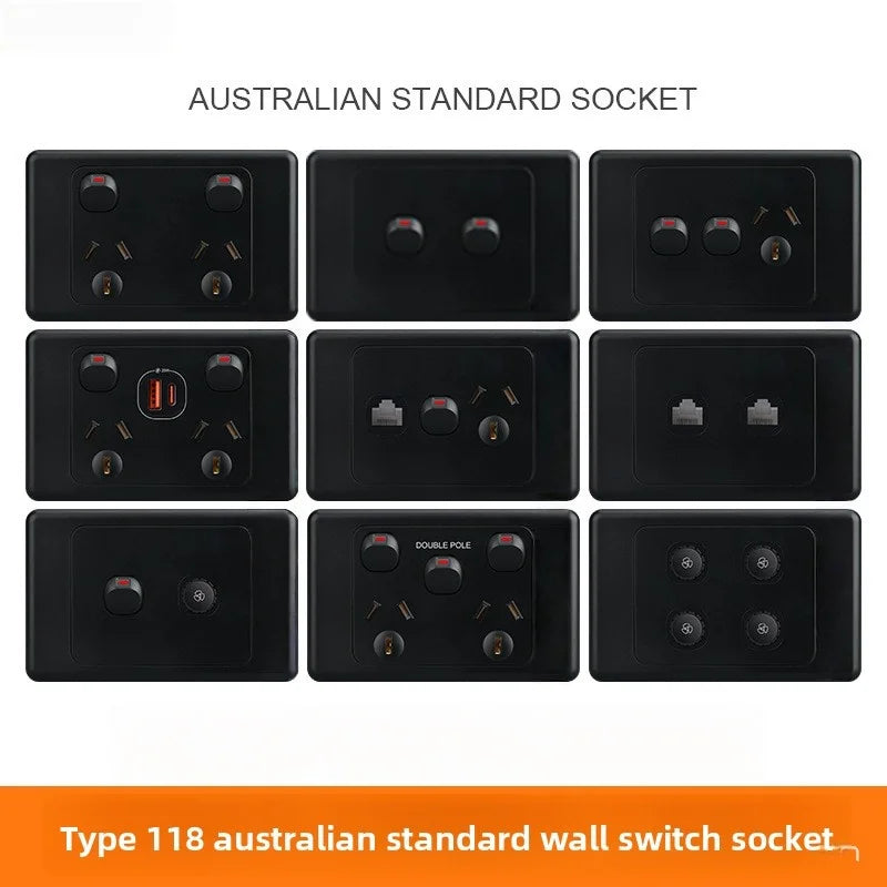 118 Type Australian Standard Socket Switch Combination Single Opening Multi Hole Socket Panel Multi Opening Multi Hole 10a/15a