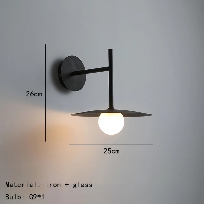 Modern Creative Circular Iron Glass Decorative LED Wall Lamp Black Gray White Bedroom Study Lighting Fixtures