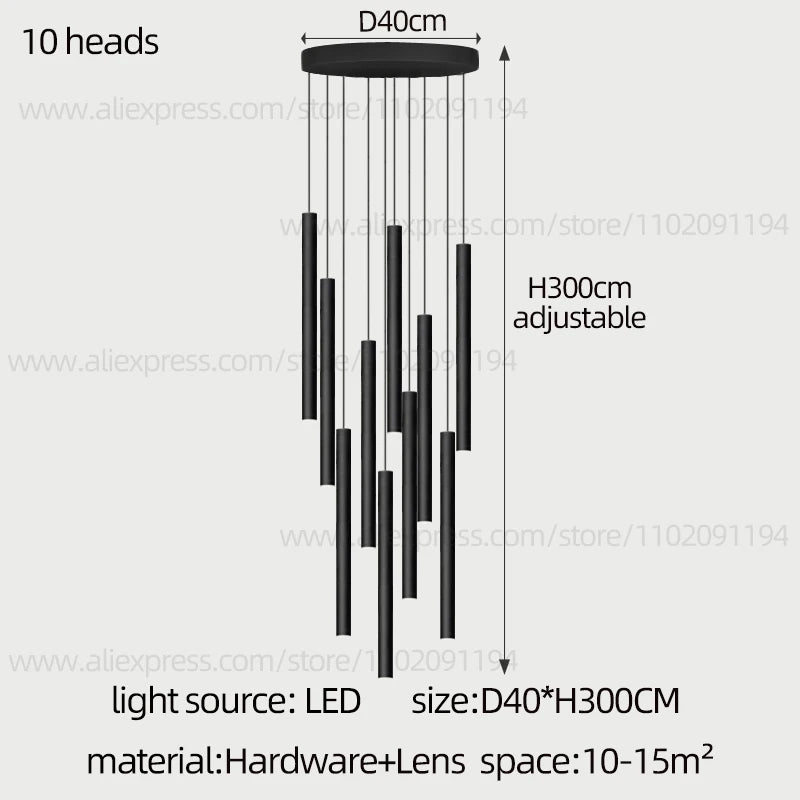 Cylindrical Modern Pendant Long Tube Lamp Hanging Cable Living Room Lamp Designer Villa Penthouse Lamp Led Staircase Chandelier
