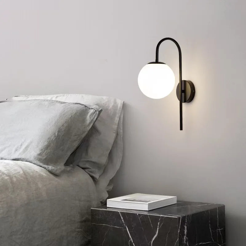 Nordic Home Decoration Lamp White Glass Ball Metal Wall Light 90-260V For Bedroom Corridor Mirror Leisure Area Bedhead Wall Lamp