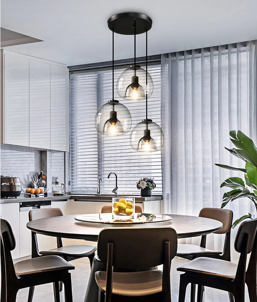 Glass Led Ceiling Chandelier E27 Black Pendant Lamp For Living Room Dining Table Kitchen Bedroom Modern Gray Art Hanging Light