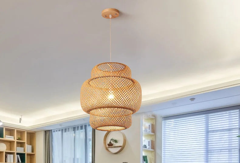 Hand Knitted Chinese Style Weaving Hanging Lamps 18/19/30cm Restaurant Home Decor Lighting Fixtures Bamboo Pendant Lamp
