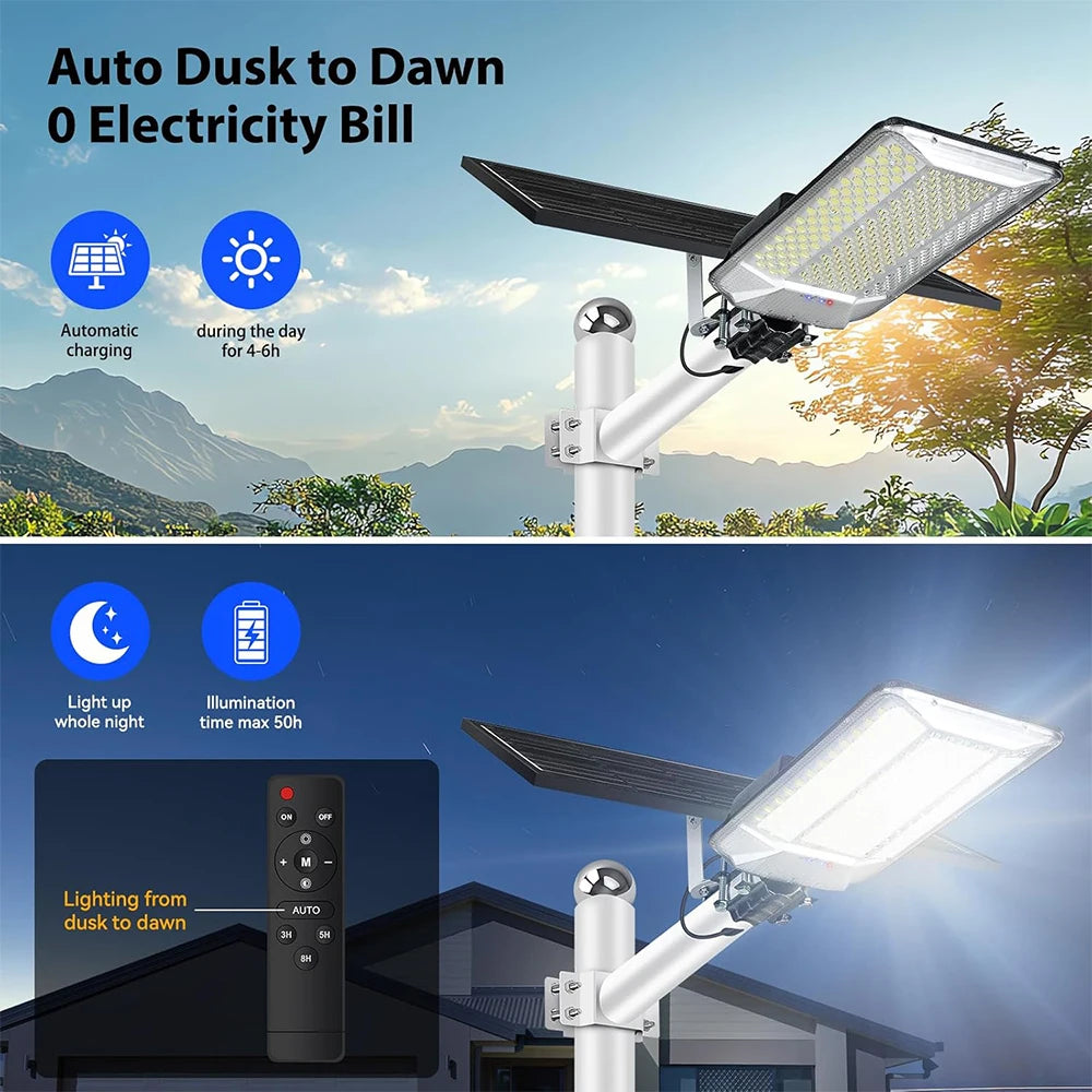 3pcs 1000W Solar Street Lamps,Outdoor IP67 Dusk to Dawn High Power Solar Powered Road Light,for Garden/Parking-Lot/Driveway/Yard