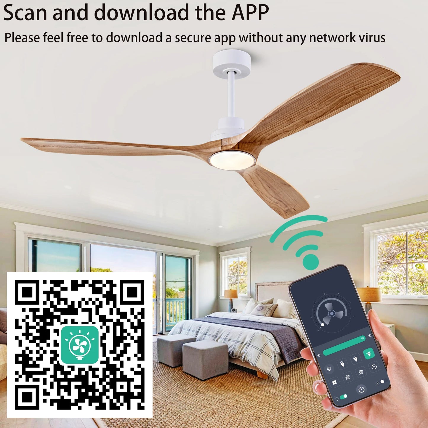 42 52 60 Inch Natural Wood Ceiling Fan with Lights Remote Control Quiet DC Motor Ventiladores De Techofor 85-265V Ceiling Fans