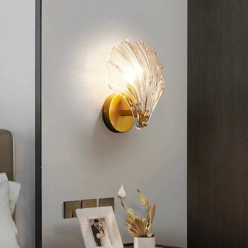 Nordic Simple Glass Shell Wall Lamp Bedroom Living Room Corridor Wall Light E14 Bedside Lamps Indoor Decoration Fixtures
