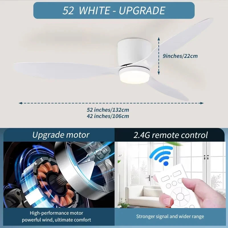 Modern Ceiling Fan, LED Light, DC Motor, High Air Volume Remote Control, Kitchen, Bedroom, Dining Room, Terrace, Pendant Light