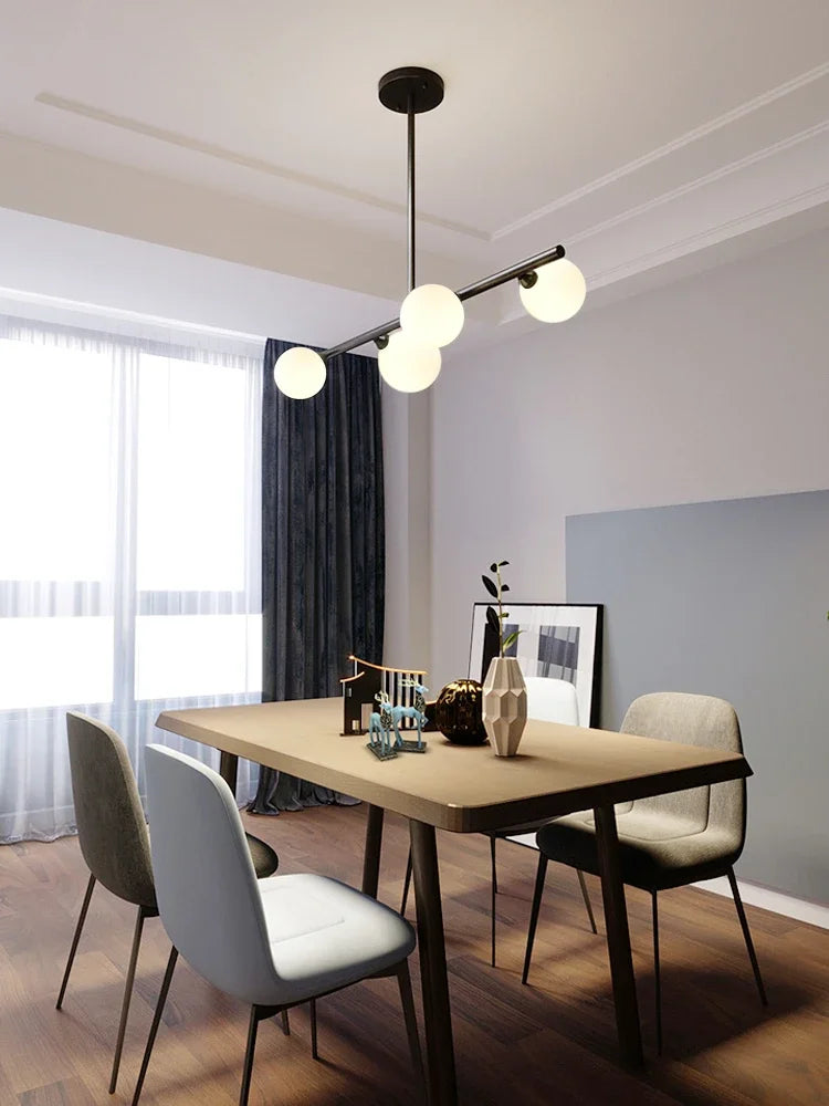 Modern 5/6 White Glass Balls Dining Room Chandelier for Kitchen Island Table Living Room Bedroom Suspension Lamp LED Lighting