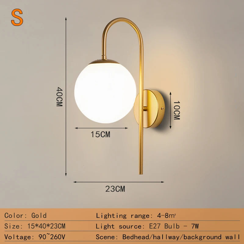 Nordic Home Decoration Lamp White Glass Ball Metal Wall Light 90-260V For Bedroom Corridor Mirror Leisure Area Bedhead Wall Lamp