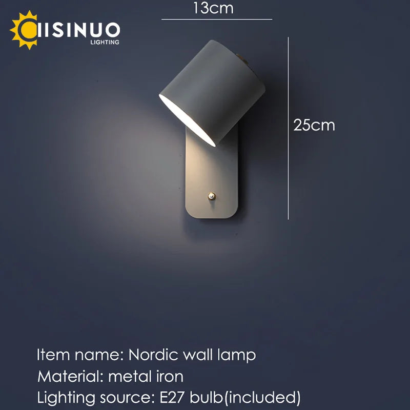 Nordic Wall Lamp Bedside Rotatable Adjustable Light With Switch for Home Decoration Lighting Creative Reading Study Wall Lights