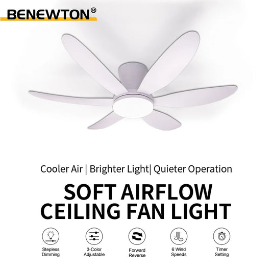 42.91 Inch Ceiling Fans With Lights Led 3 Color 6 Speeds DC Motor Quiet Fans Remote Control Low Floor Decor Fans With Lighting