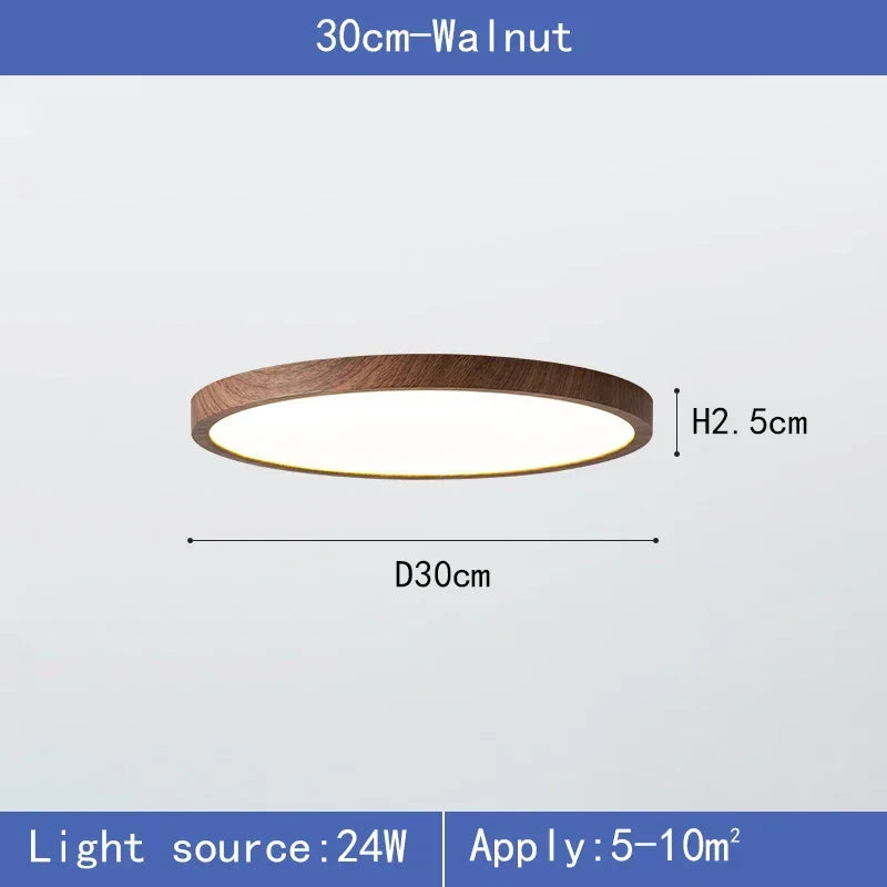 Modern LED Ceiling Light Circular Ultrathin Wood Grain Walnut Decorative Light Bedroom Dining Room Living Room Indoor Home Light