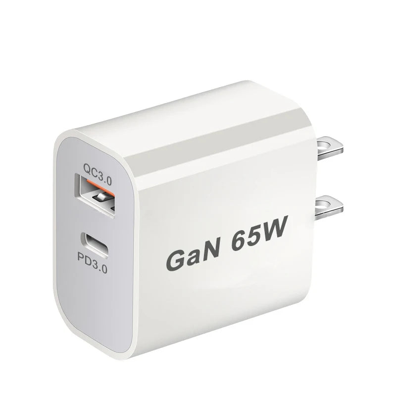 65W GaN USB-C Fast Charger - PD3.0 Quick Charger with Dual Ports for iPhone 15,Xiaomi,POCO,Samsung,Oneplus -Compact and Portable