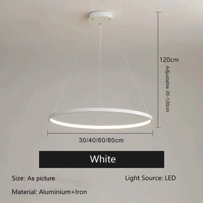 Nordic Ring Led Chandelier Lighting Aluminium Circle Lustre Dinning Room Pendant Lamp Black White Gold Frame Led Lamp Fixtures