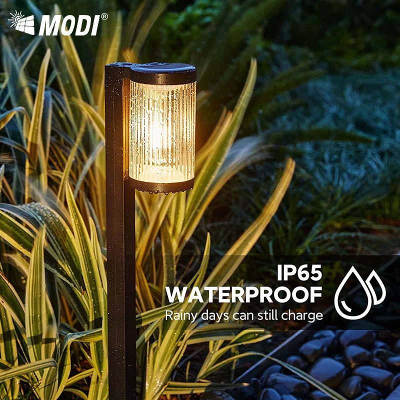 Two Pack MODI Outdoor Solar Spike Lights  - IP65 Waterproof , Dusk to Dawn Auto On/Off, Warm Yellow Glow for Garden/Porch