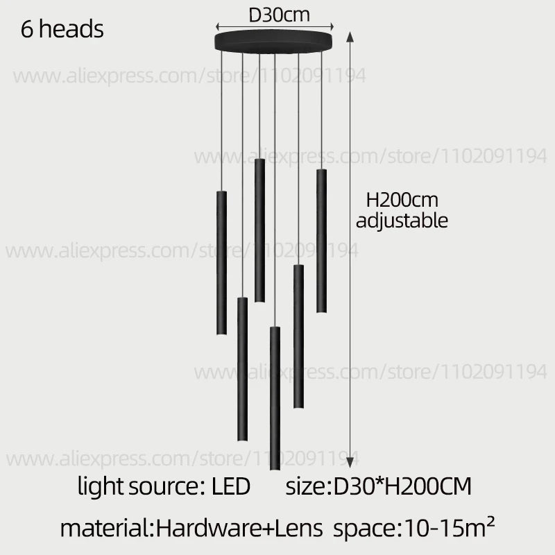 Cylindrical Modern Pendant Long Tube Lamp Hanging Cable Living Room Lamp Designer Villa Penthouse Lamp Led Staircase Chandelier