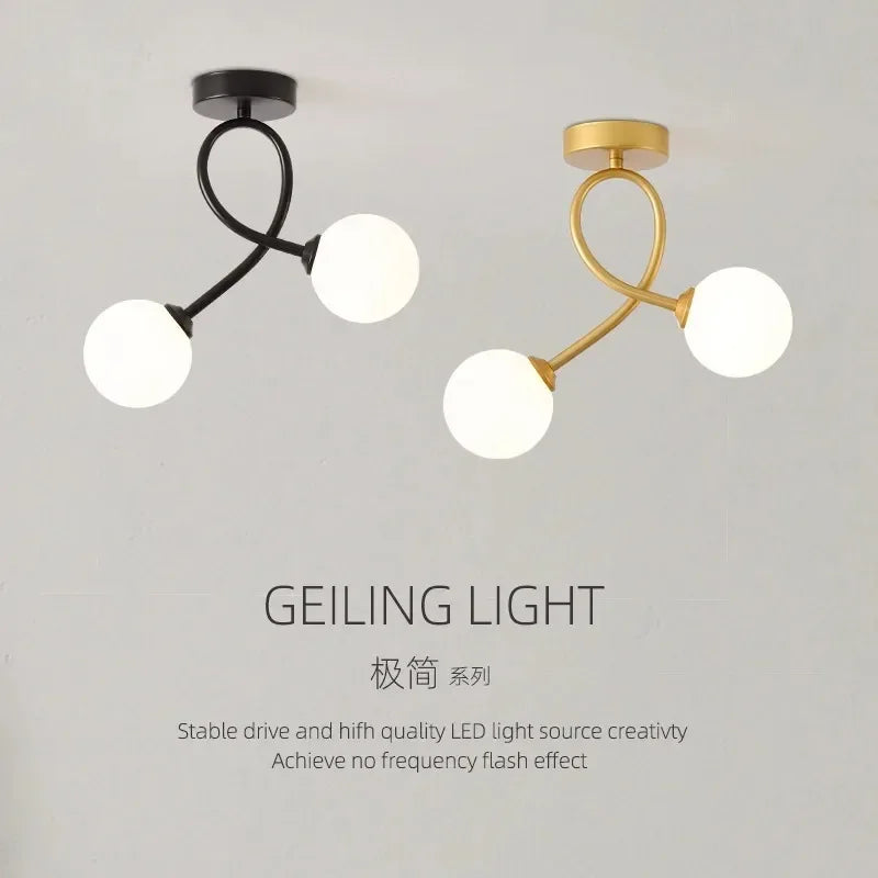 Modern Glass Ceiling Lights Minimalist Black Gold Ceiling lamp Indoor Lighting Hallway Aisle Balcony Entryway Cloakroom Fixtures