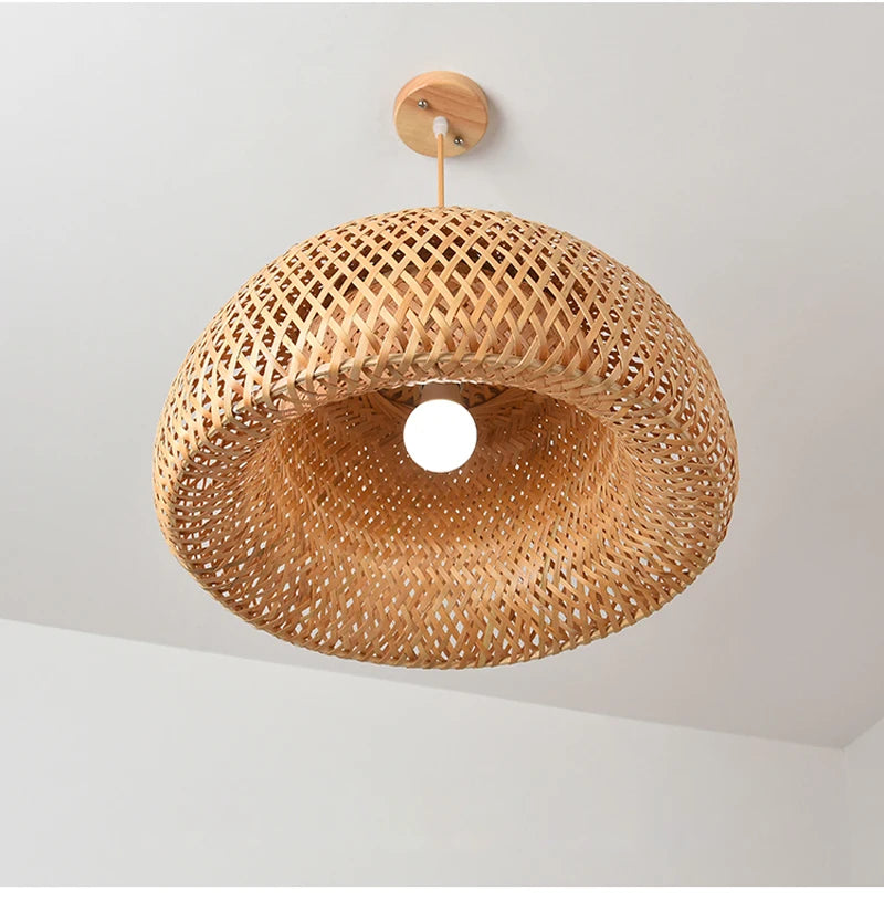 Hand Knitted Chinese Style Weaving Hanging Lamps 18/19/30cm Restaurant Home Decor Lighting Fixtures Bamboo Pendant Lamp