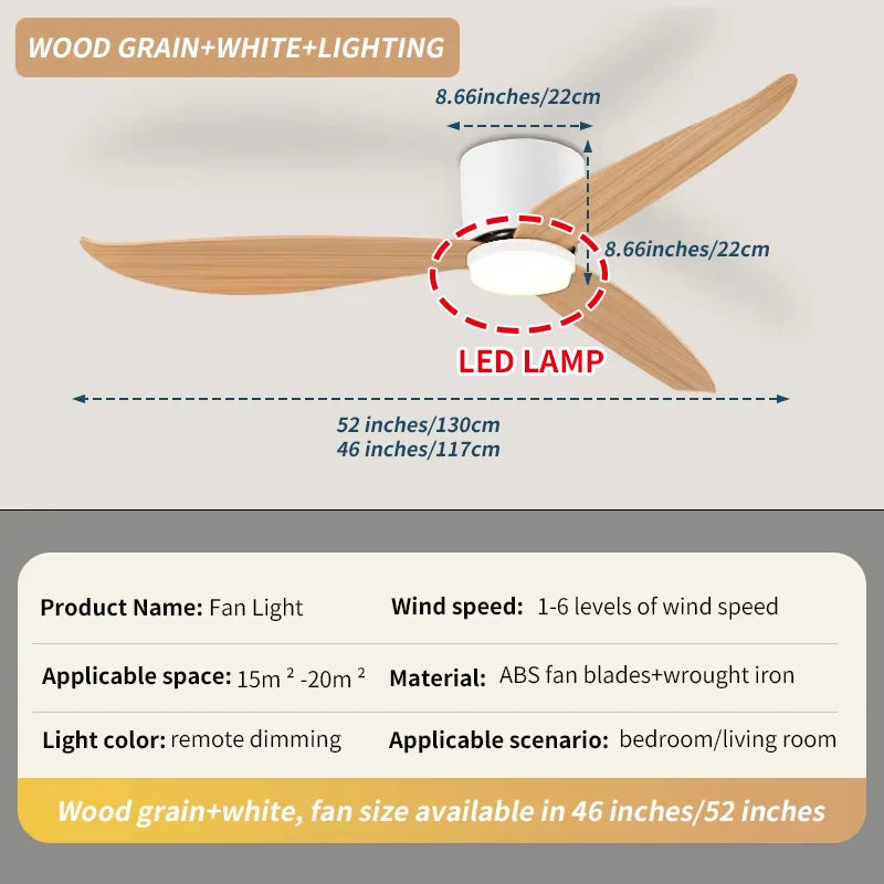 White 52 Inch Ceiling Fan with Light and Remote Control, Low Profile Embedded Ceiling Fan, Dimmable Bedroom, Living Room, Indoor