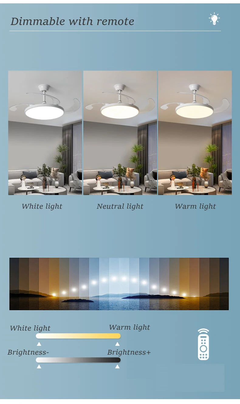 Electric Fan Chandelier Led Ceiling Lamp Room Decoration Dining Table Living Home Silent Bedroom Circulator Fan Light Fixture