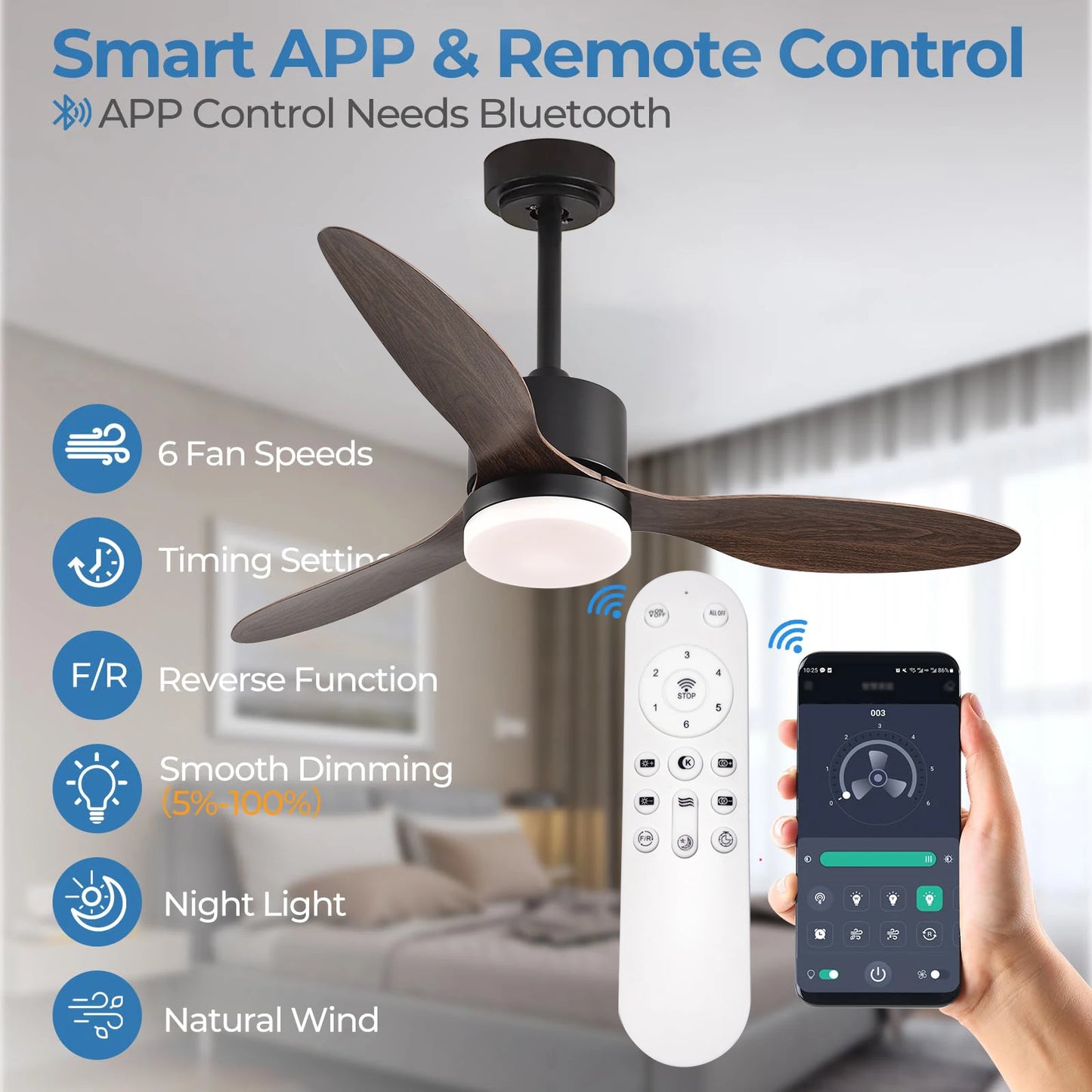 Modern Ceiling Fan with Light and APP Remote Control LED Ceiling Lamp 6-speed Wind DC Motor Bedroom Living Room Ceiling Fan Lamp