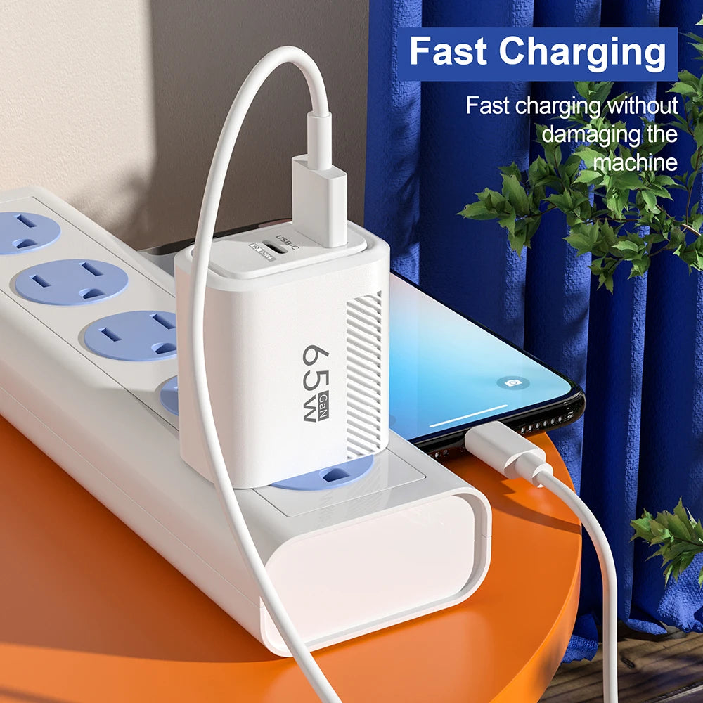 65W GaN Fast Charging USB Type C Charger US EU Plug PD 3.0 Quick Charge Travel Wall Charger For Phone Adapter For iPhone Samsung
