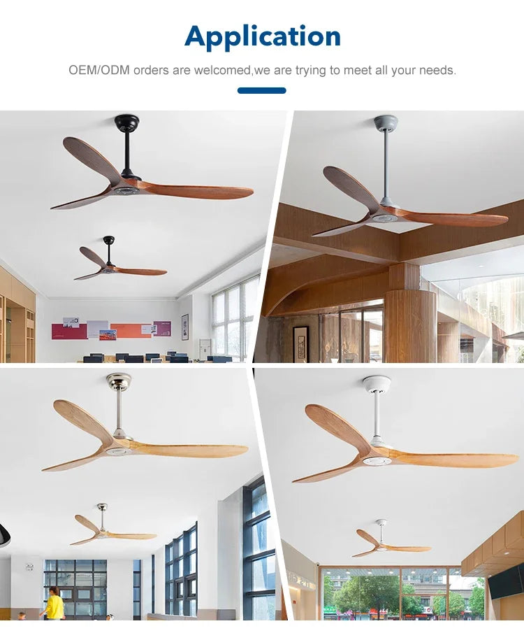 42/52/60/70 Inch Large wooden ceiling fan with DC Motor Remote Control ceiling lamp fan Electric fan for Living room bedroom