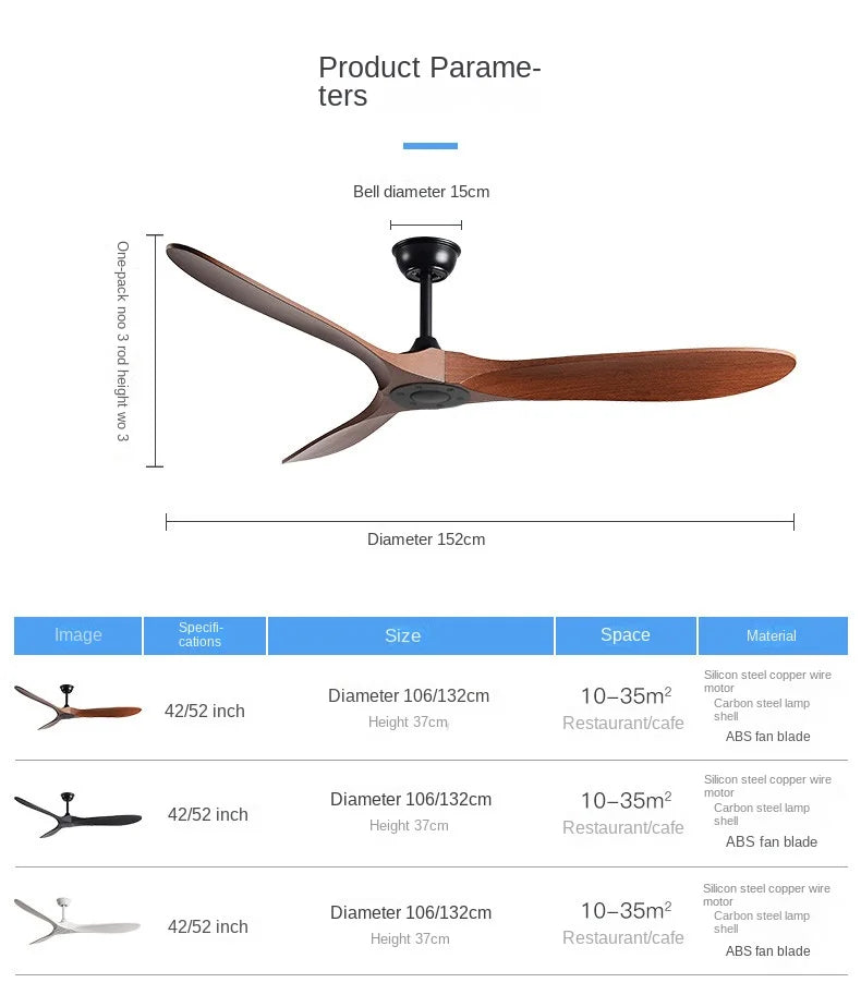 Strong Wind Nordic Ceiling  Living Room Dining Room Industrial American Style Retro Commercial Variable Frequency Lightless Fan