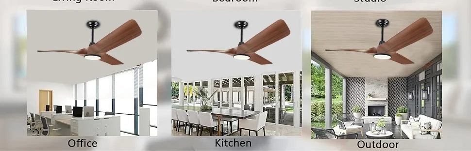 52 Inch Walnut Ceiling Fan, Remote Control with Adjustable Lights, 3 Fan Blades Reversible DC Motor Ceiling Fan, Decorative Fan
