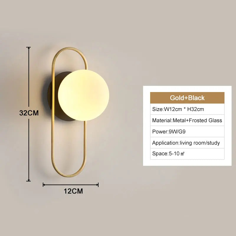 Frosted Glass Ball Indoor LED Wall Lamps with Plug Switch Black Gold G9 LED Wall Lights Wall Sconce for Corridor Aisle