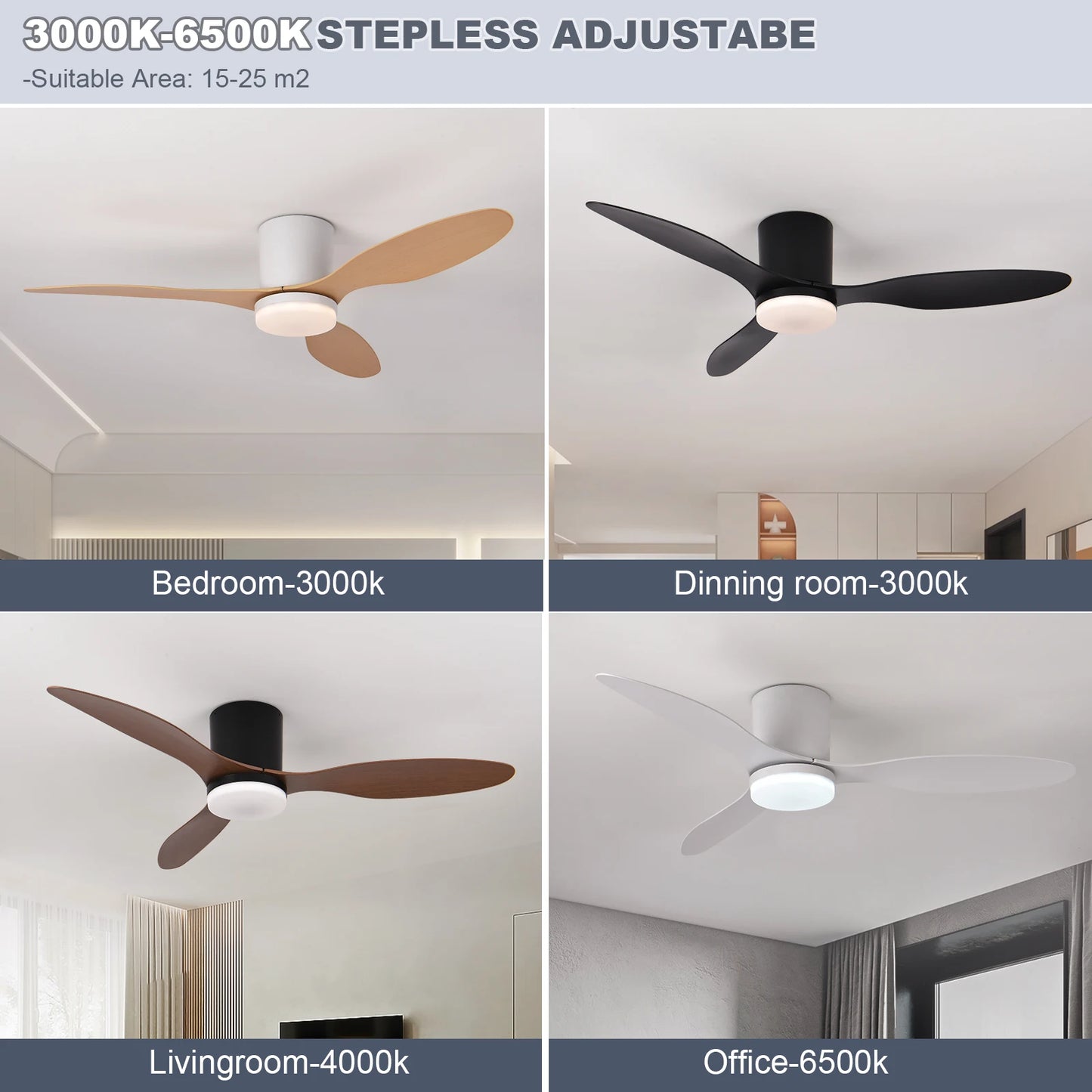 Modern Black White Low Floor DC Motor Ceiling Fans With Remote Control Simple Ceiling Fan Light Home Fan