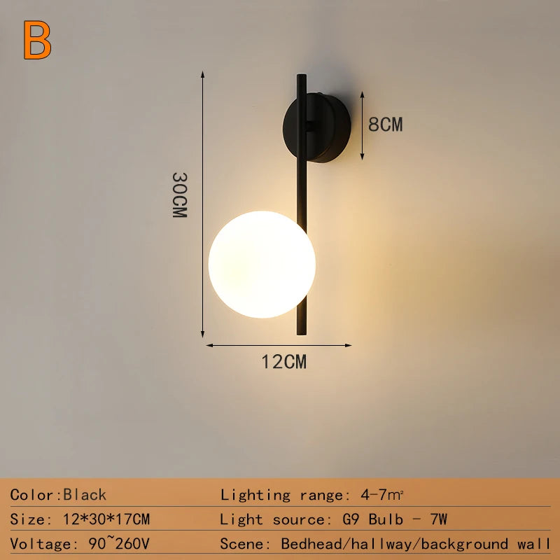 Nordic Home Decoration Lamp White Glass Ball Metal Wall Light 90-260V For Bedroom Corridor Mirror Leisure Area Bedhead Wall Lamp