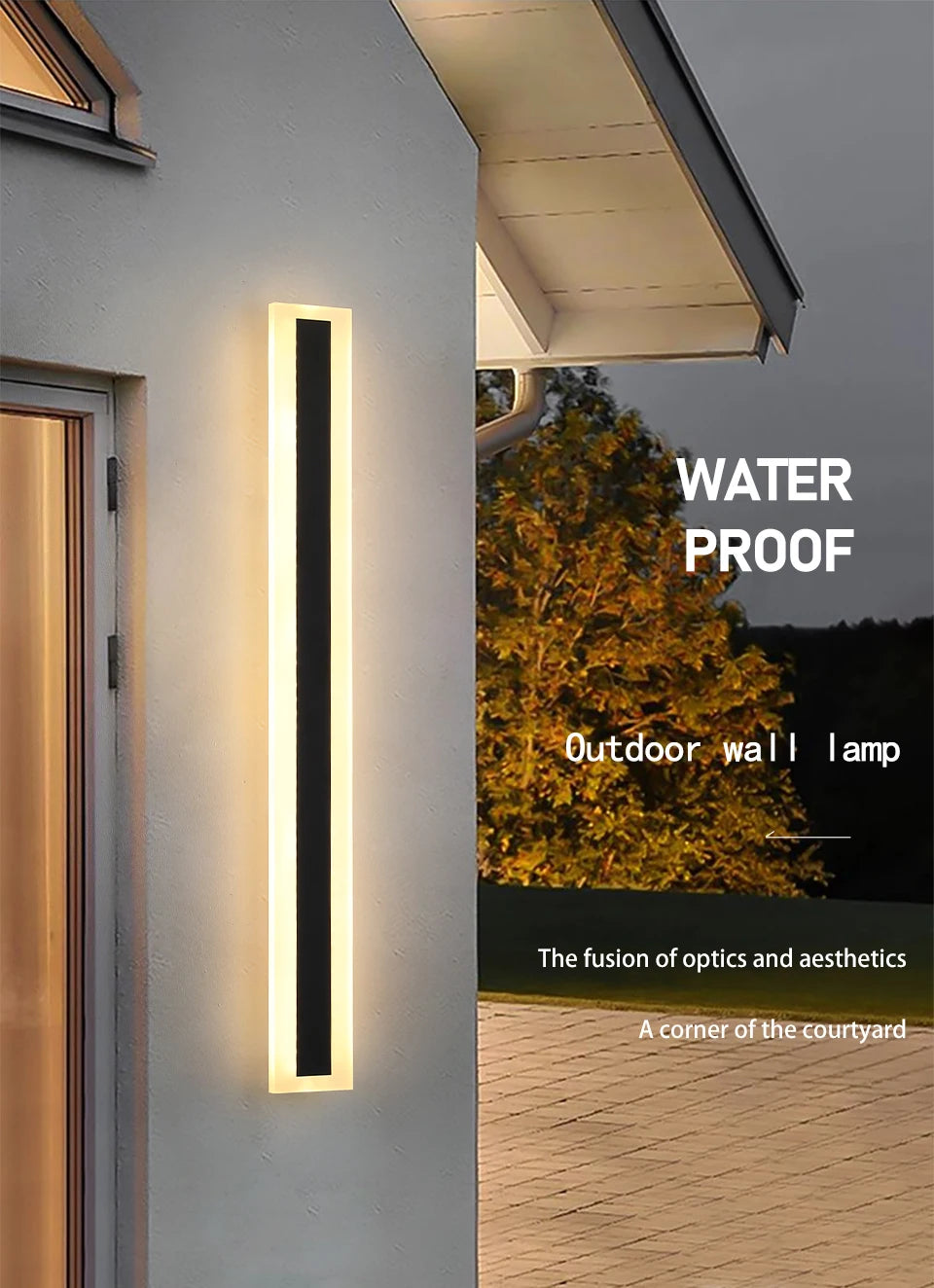 Outdoor IP65 waterproof Long strip lamp, simple LED wall light suitable for courtyard, villa, gate, garden outdoor decoration