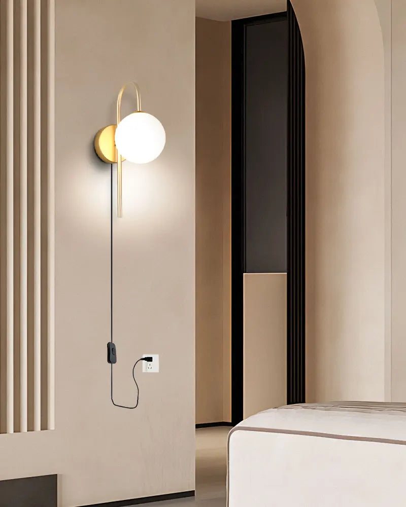 Frosted Glass Ball Indoor LED Wall Lamps with Plug Switch Black Gold G9 LED Wall Lights Wall Sconce for Corridor Aisle