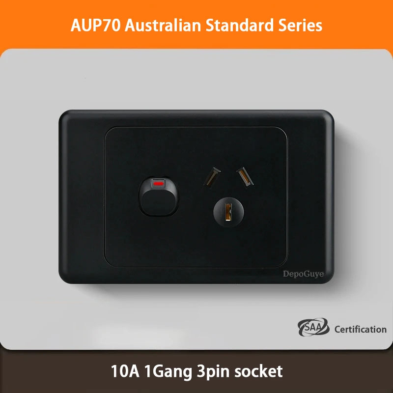 Black Australian Standard USB C Wall Dual Socket with 1/2/3Gang Switch,AU Plug Adapter Mobile Phone Charging Power 10A Outlet