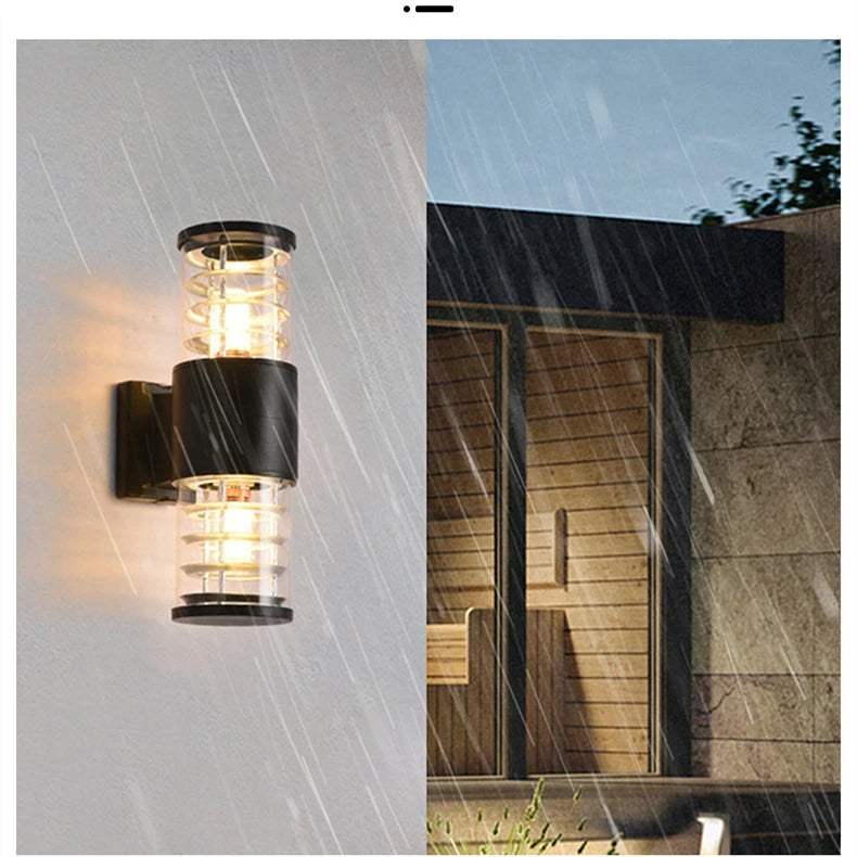 E27 LED Outdoor Wall Lamp Sensor Up Down Glass Aluminum Waterproof Garden Light Corridor Street Exterior Wall Sconce 110V 220V