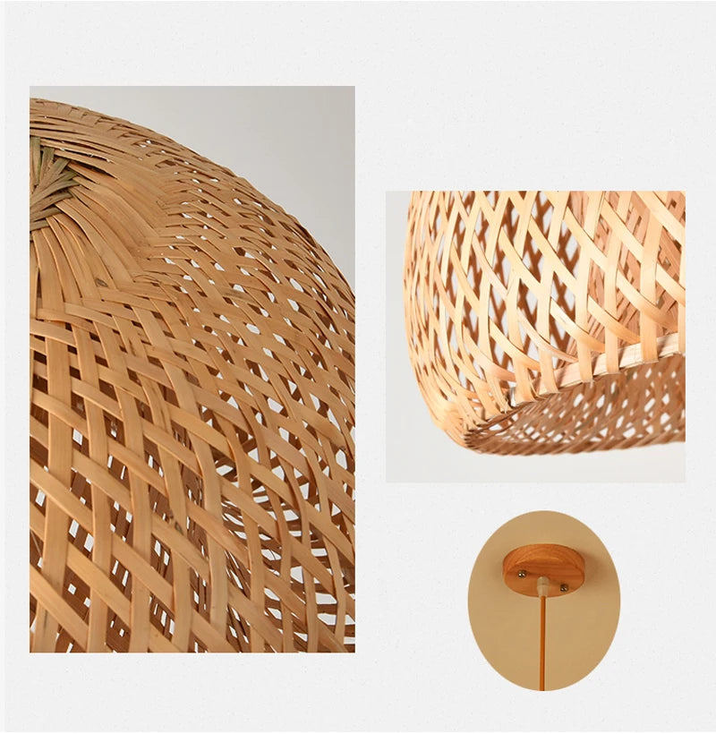 Hand Knitted Chinese Style Weaving Hanging Lamps 18/19/30cm Restaurant Home Decor Lighting Fixtures Bamboo Pendant Lamp
