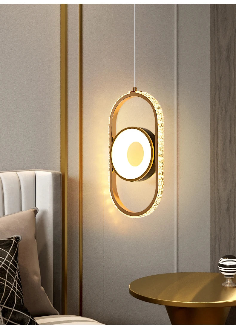 Modern Pendant Lamp Dining Room LED Crystal Design Gold Finish Minimalist Bedroom Bedside Lighting Chandelier for Home Decor