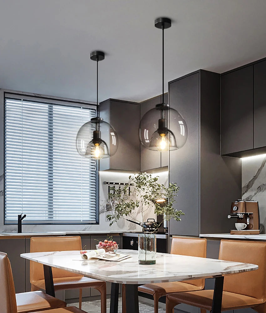 Glass Led Ceiling Chandelier E27 Black Pendant Lamp For Living Room Dining Table Kitchen Bedroom Modern Gray Art Hanging Light