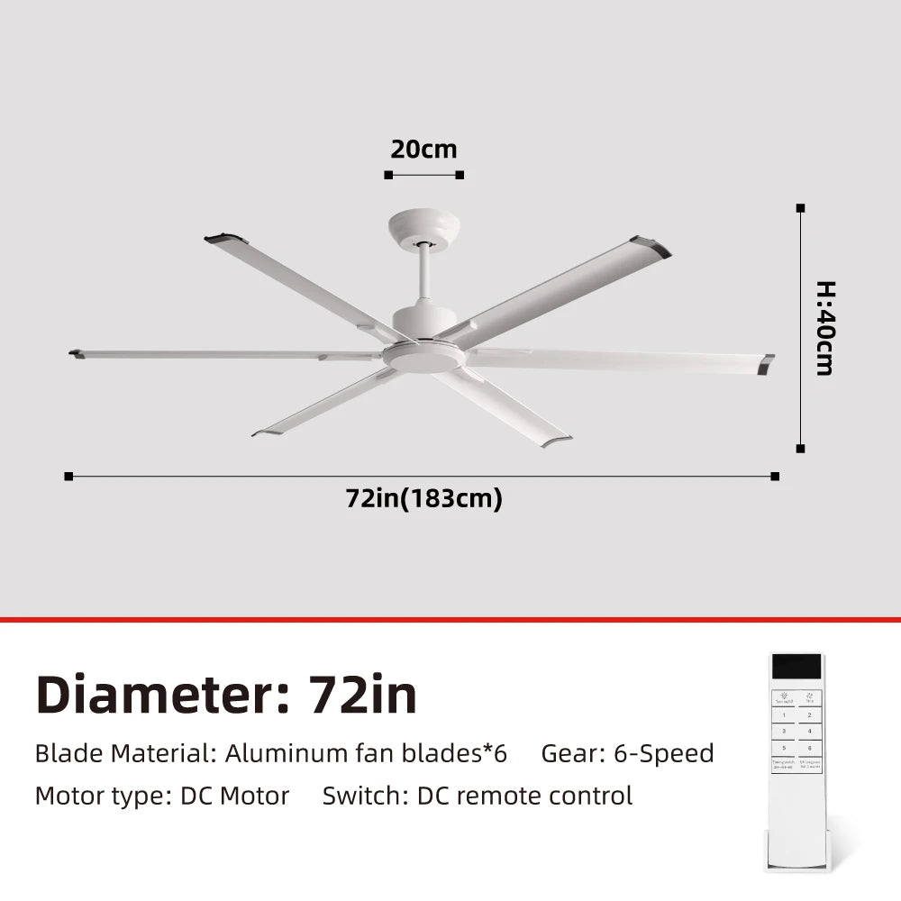 FUMANJIA 72Inch Ceiling Fan - DC Motor&Remote Control, 6-Speed Adjustment, Aluminum Blade, Reversible Function for Commercial
