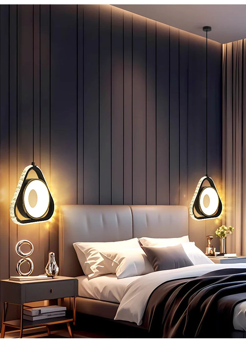 Modern Pendant Lamp Dining Room LED Crystal Design Gold Finish Minimalist Bedroom Bedside Lighting Chandelier for Home Decor