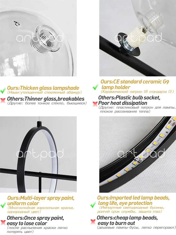 Artpad Black LED Chandelier Light Bubble Nordic Lights Pendant Led Lighting for Dining Room Hanging lights Fixture with G9 Bulb