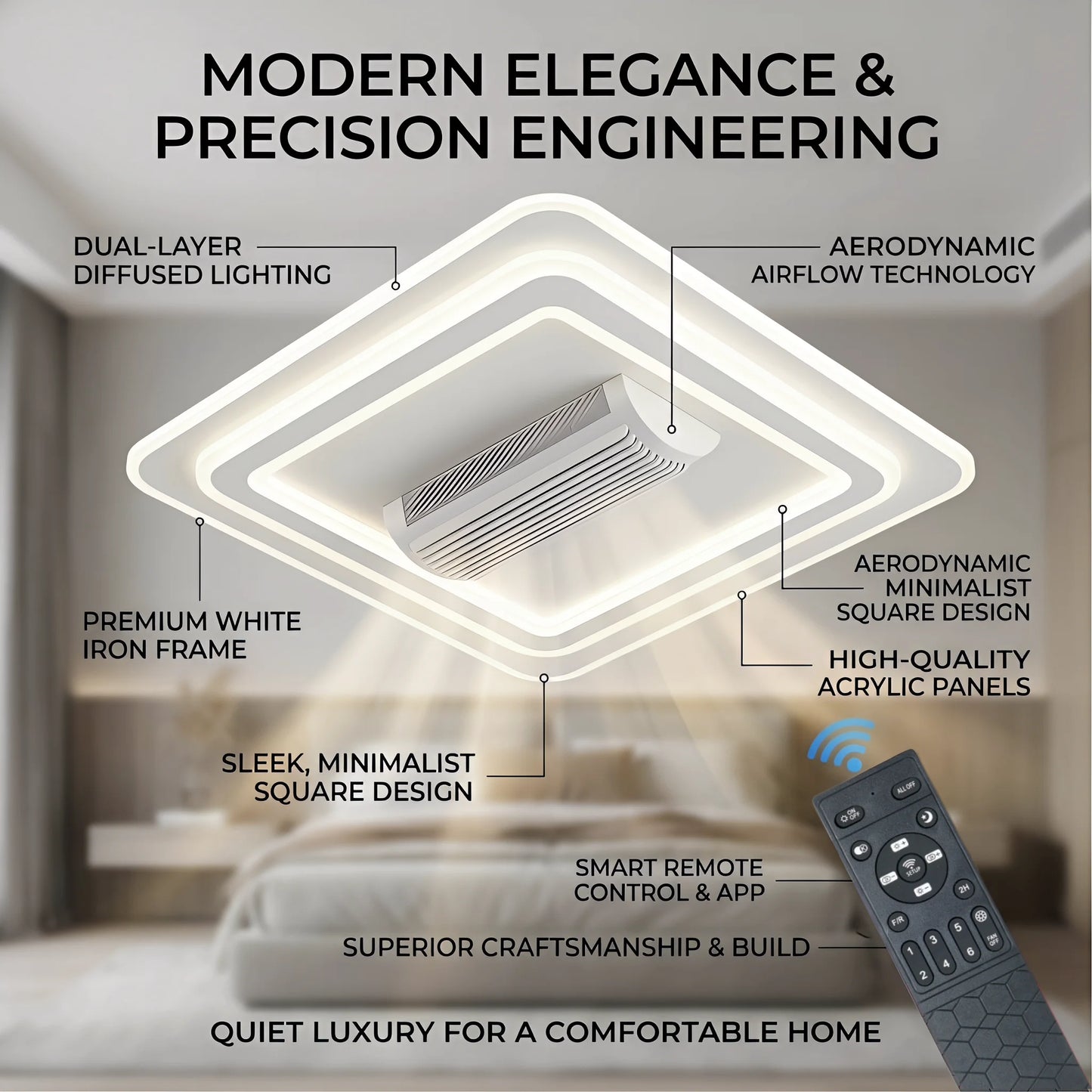 Nordic Smart LED Ceiling Fan Light APP Remote Control Dimming Square Round 220V Ceiling Fan Light Fixture Bedroom Living Room